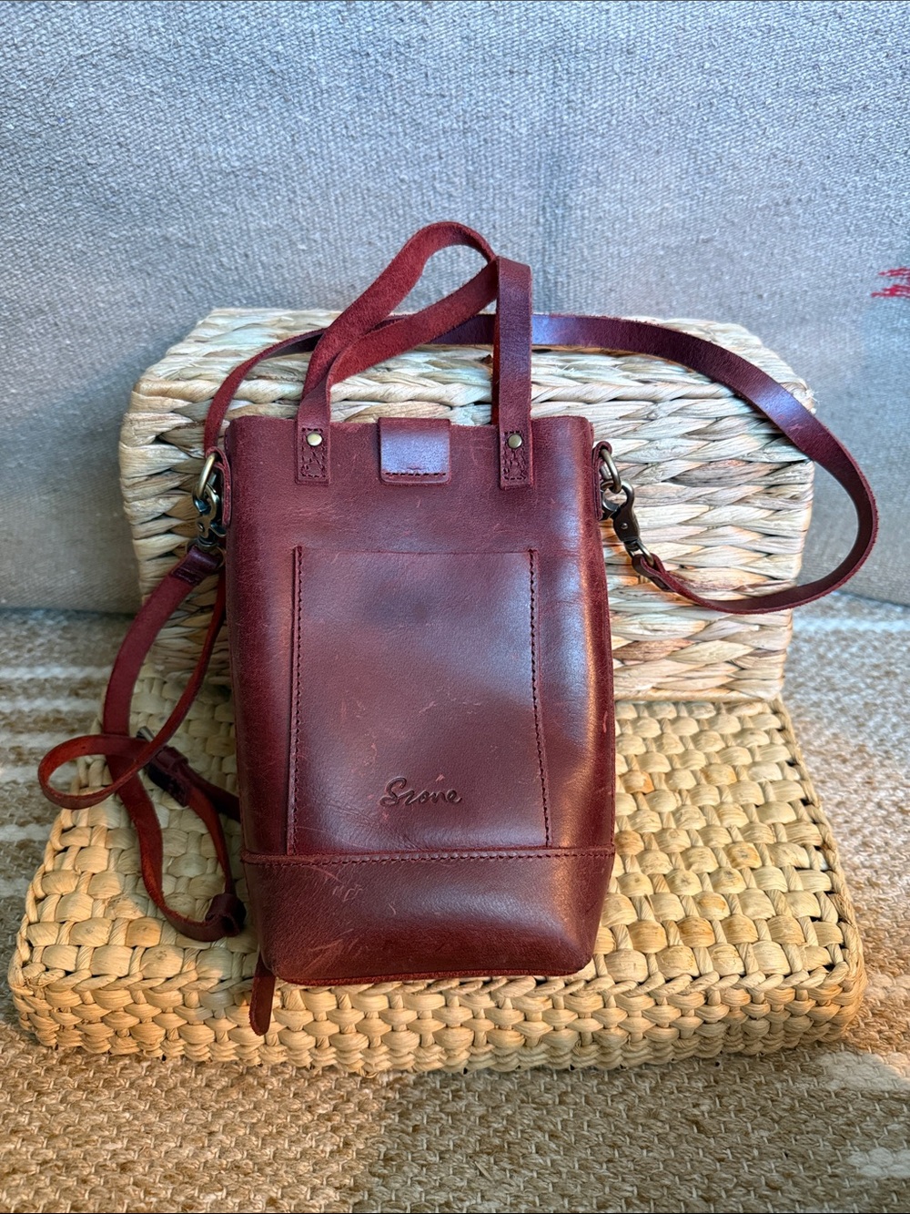 S-Zone Burgundy Leather Crossbody Bag